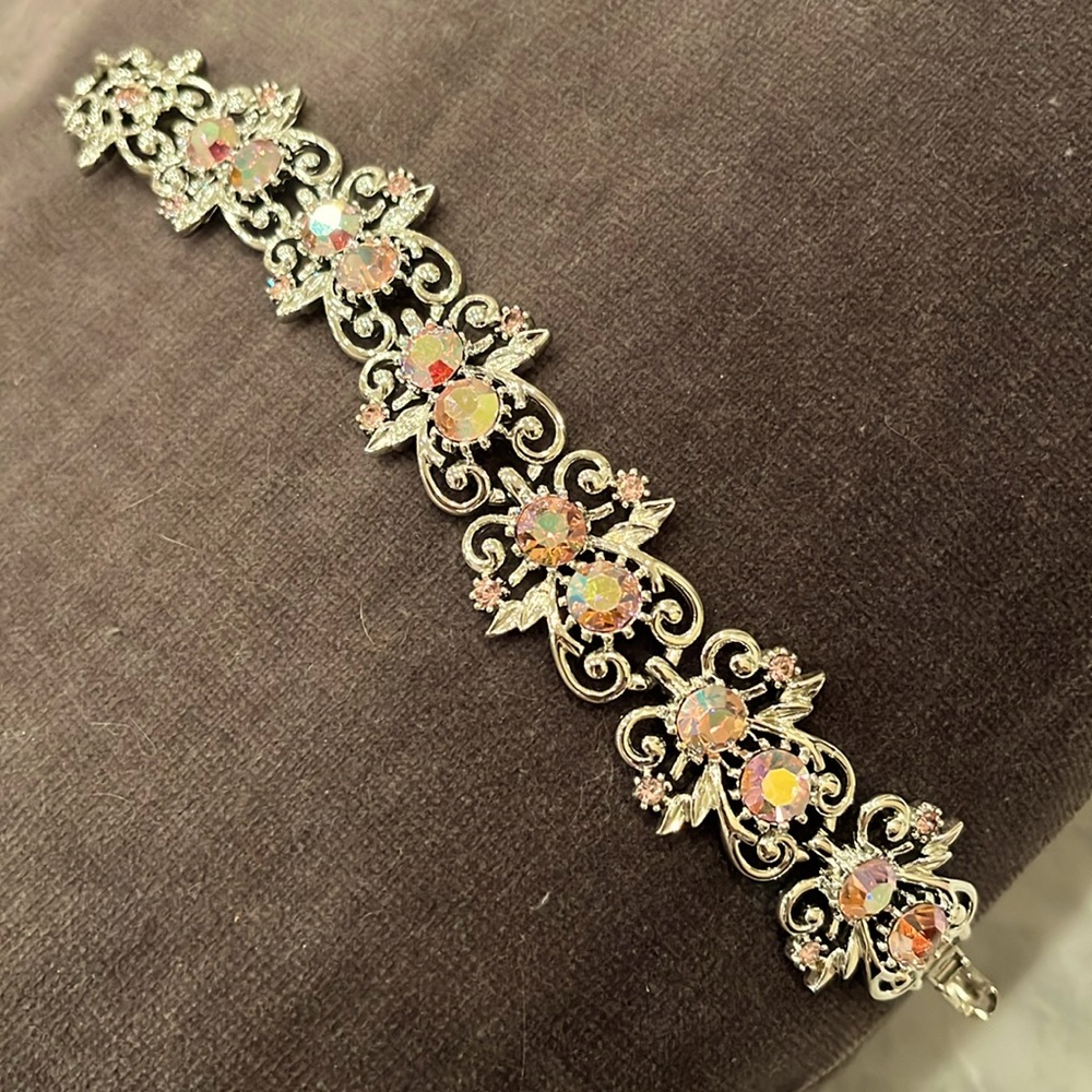 Vintage pink and silver rhinestone bracelet.